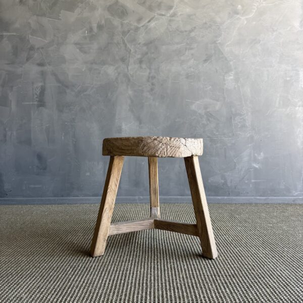 Vintage Elm Wood Wheel Side Table #A53