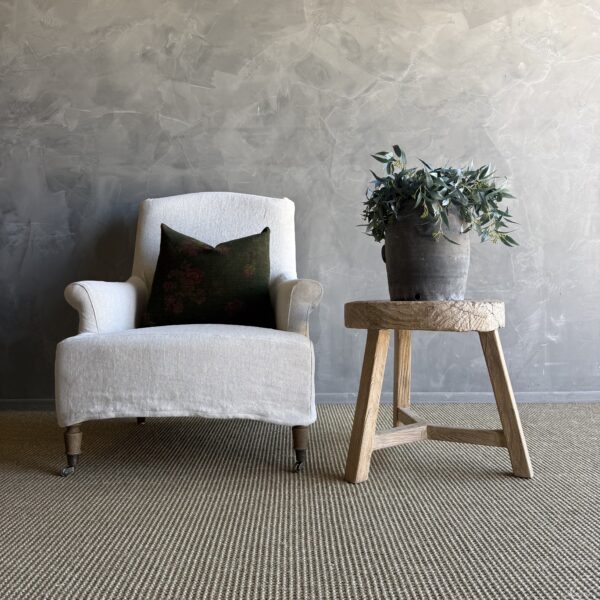 Vintage Elm Wood Wheel Side Table #A53