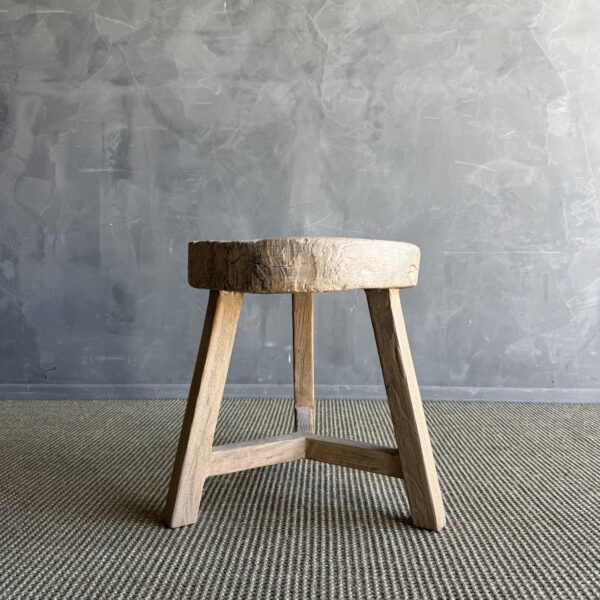 Vintage Elm Wood Wheel Side Table #C89