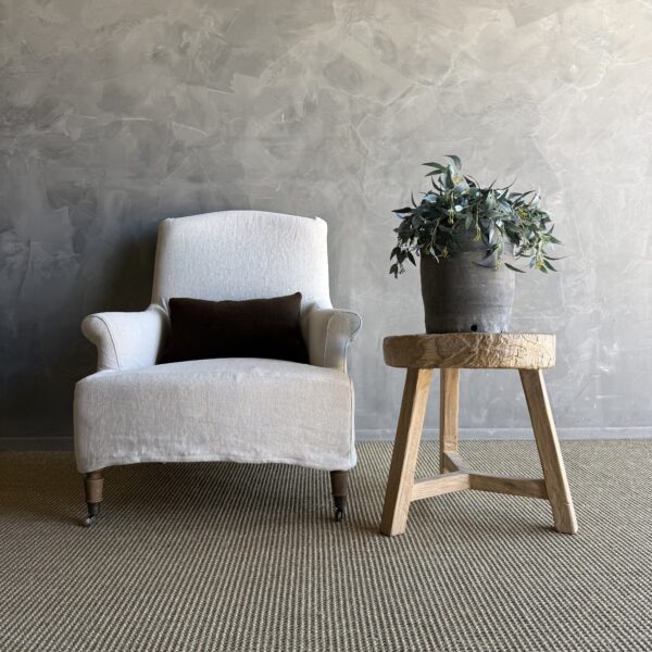 Vintage Elm Wood Wheel Side Table #C89