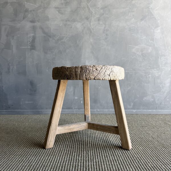 Vintage Elm Wood Wheel Side Table #D73