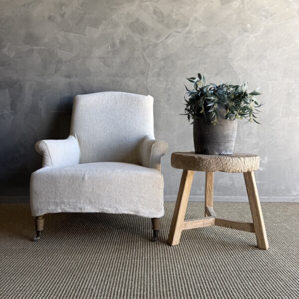 Vintage Elm Wood Wheel Side Table #D73