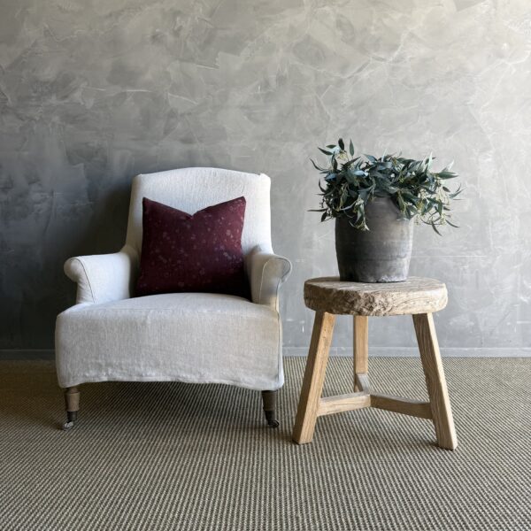 Vintage Elm Wood Wheel Side Table #E90