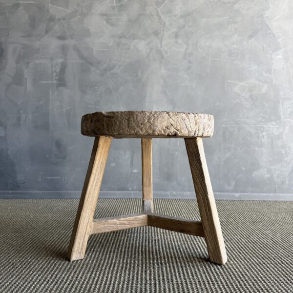Vintage Elm Wood Wheel Side Table #F75