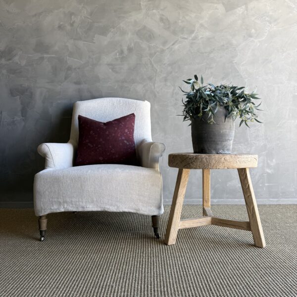 Vintage Elm Wood Wheel Side Table #F75