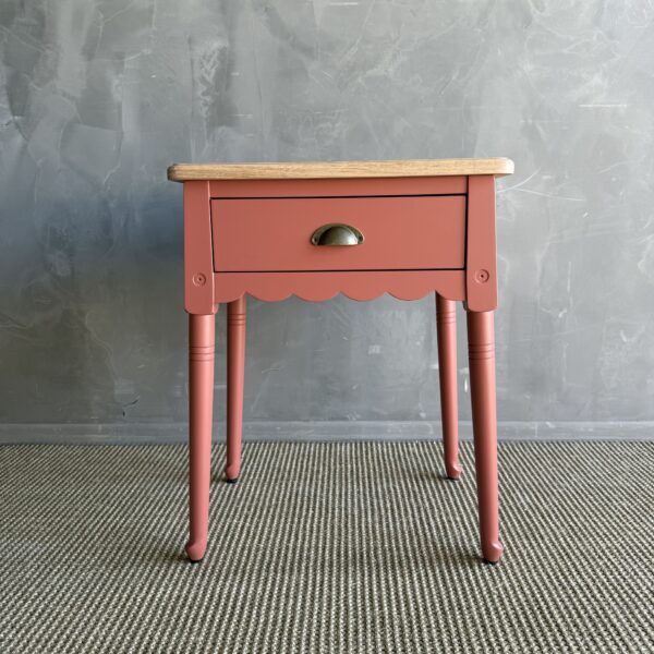 Painted Night Stand or Side Table in Salmon Pink with Natural White Oak Top