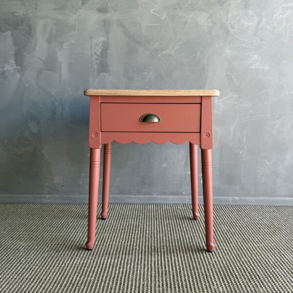 Painted Nightstand or Side Table in Salmon Pink with Natural White Oak Top
