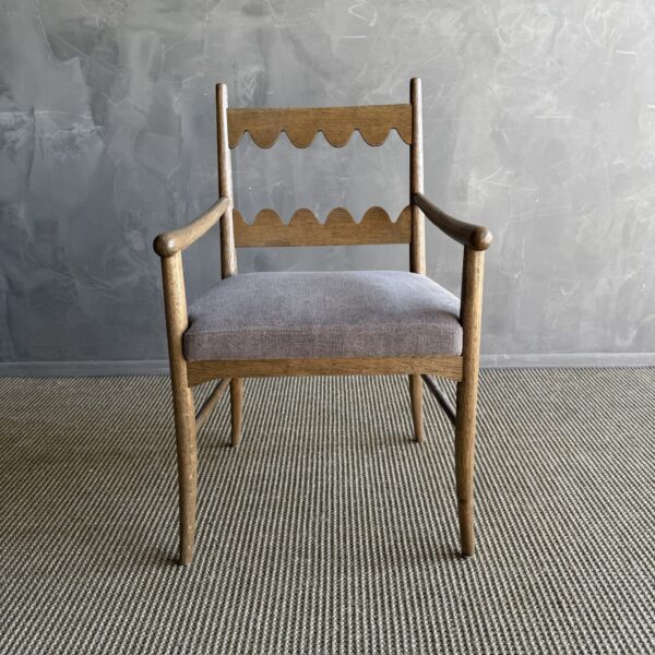 Oak Open Arm Accent Chair or Dining Chair with Belgian Linen Upholstery