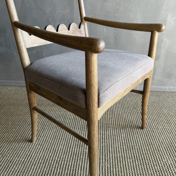 Oak Open Arm Accent Chair or Dining Chair with Belgian Linen Upholstery