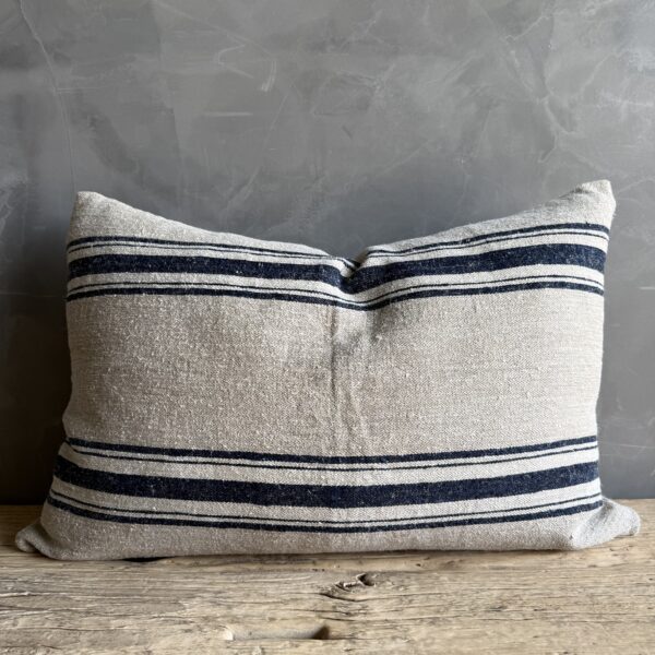 Vintage Grainsack Flax and Indigo Stripe Lumbar Pillow