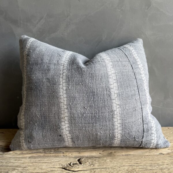 Vintage Textile One of a Kind Gray and White Lumbar Pillow