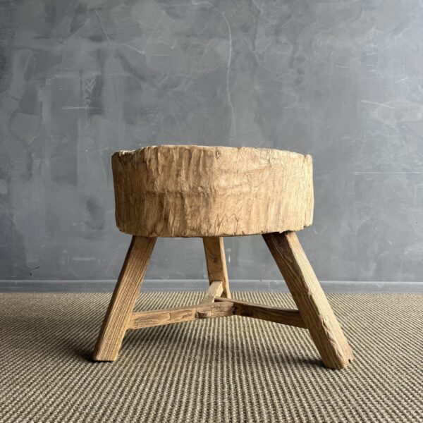 Vintage Elm Wood Chop Block Table #9A0