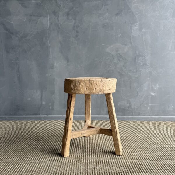 Vintage Elm Wood Chop Block Table #3C7