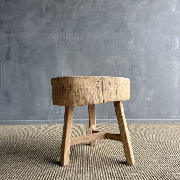 Vintage Elm Wood Chop Block Table #9E7