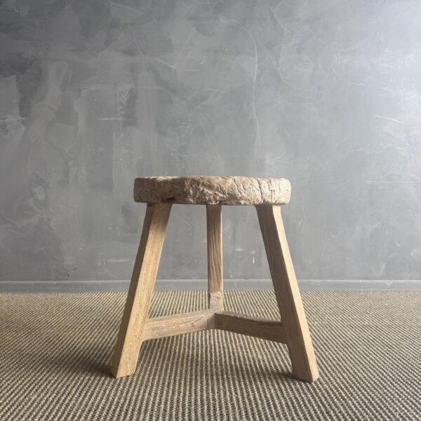 Vintage Elm Wood Wheel Side Table #4A9