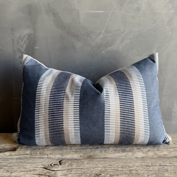 Designer Lumber Pillow in Blue Tan & White Stripe