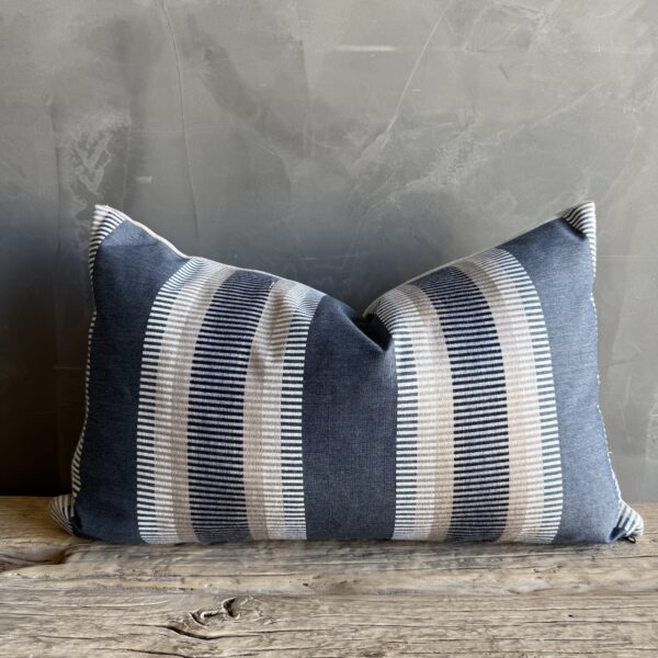 Designer Lumber Pillow in Blue Tan & White Stripe