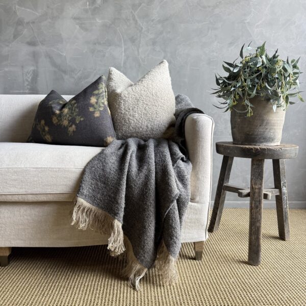 Belgium Linen & Wool Throw – Dark Grey
