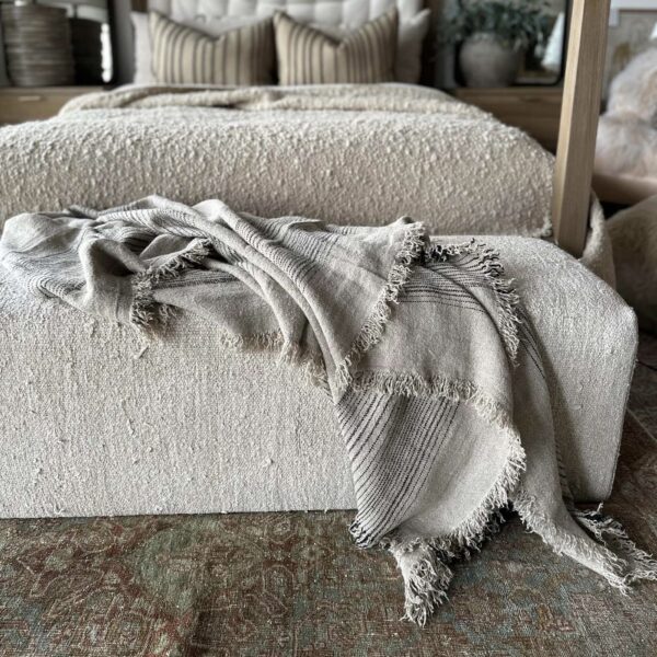 French Flax Linen Throw with Stripes