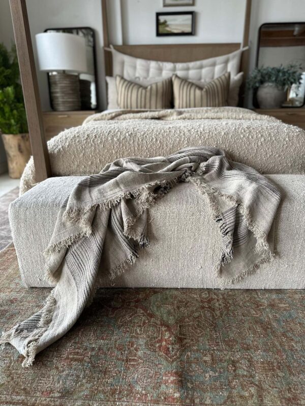 French Flax Linen Throw with Stripes