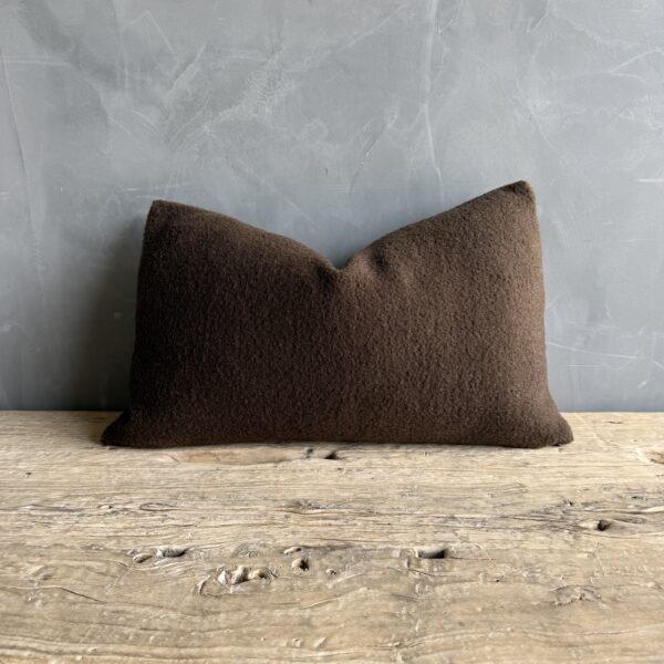 Dark Brown Wool Lumbar Pillow 12" x 20"