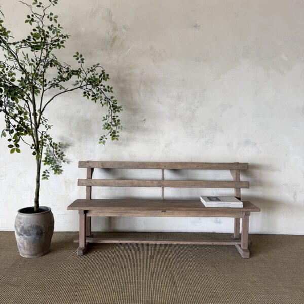 Vintage Elm Wood School House Bench