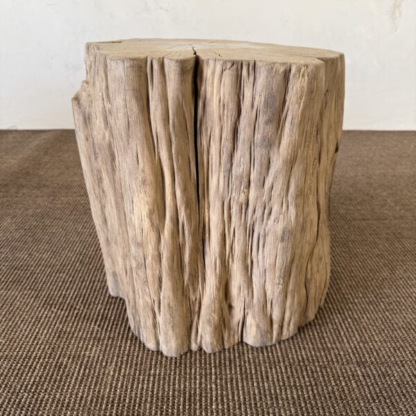 Vintage Elm Wood Stump Side Table #61626B