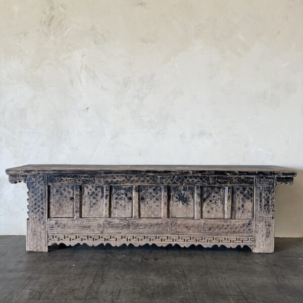 Vintage Carved Pine Cabinet - Weathered Black