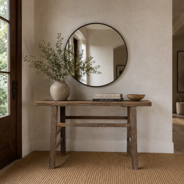 Vintage Elm Wood Console Table