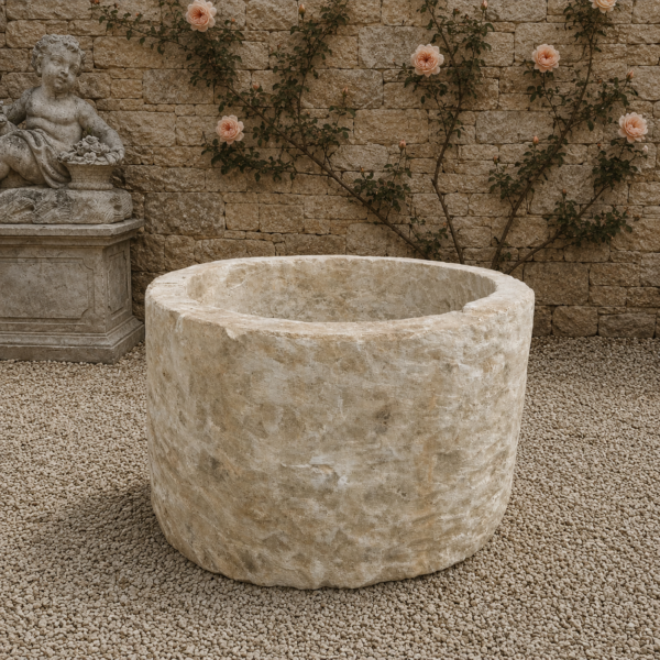 Antique Limestone Trough 5526E 28″ Dia