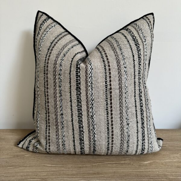 Rayada Linen Pillow Natural Linen and Black Embroidered Stripe