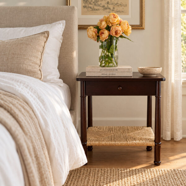 Amber Nightstand with Rush Shelf