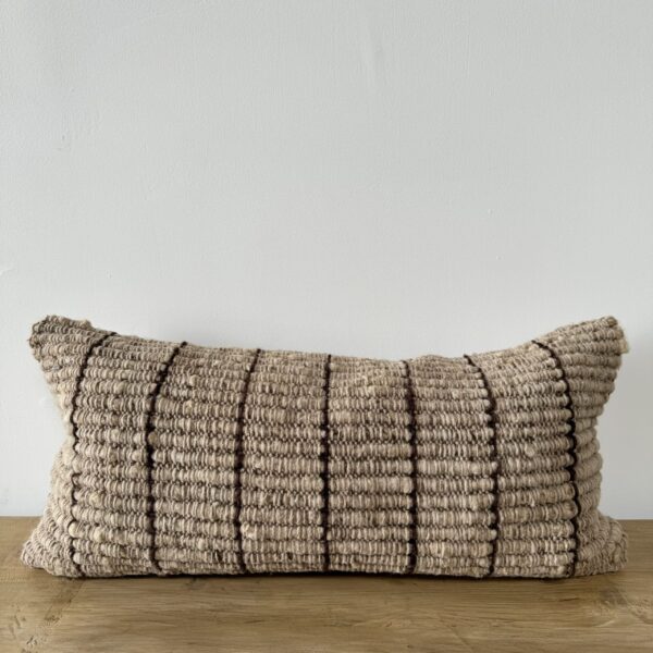 Feliz Lumbar Wool Pillow - Oatmeal / Brown