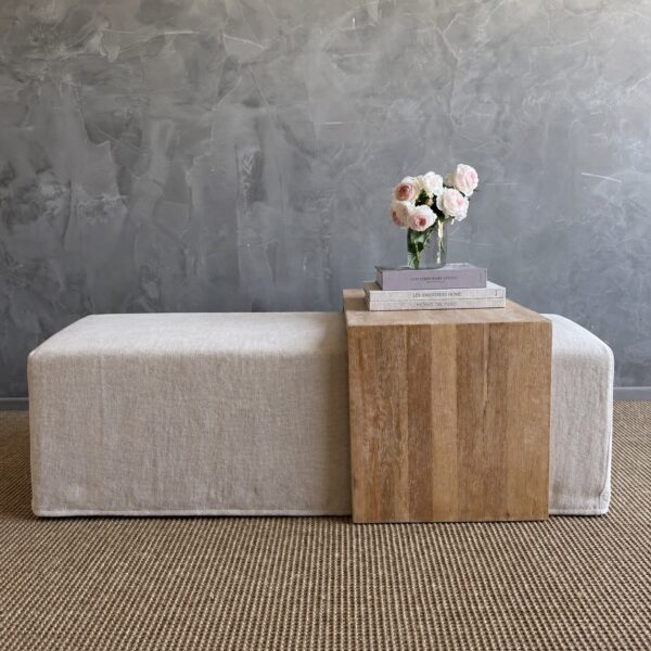 Co. Laguna Slip Cover Ottoman + Oak Table