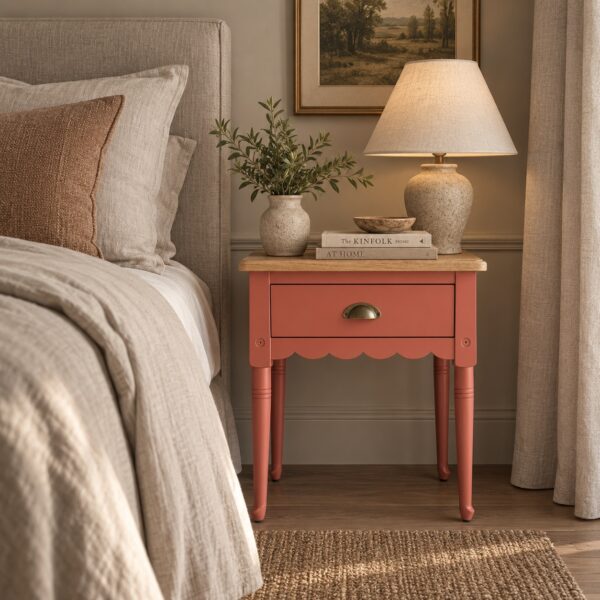 Painted Night Stand or Side Table in Salmon Pink with Natural White Oak Top